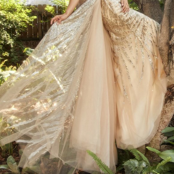 NEW LONG SLEEVELESS TULLE EMBROIDERED SEQUIN DRESS WITH ZIPPER BACK AL A1169 - Picture 8 of 10